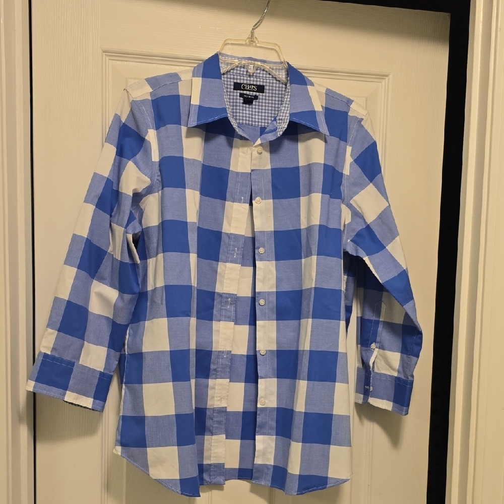Chaps Blue and White Checkered Button Down Shirt